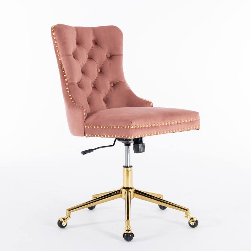 Velvet Upholstered Tufted Button Home Office Chair with Golden Metal Base,Adjustable Desk Chair Swivel Office Chair