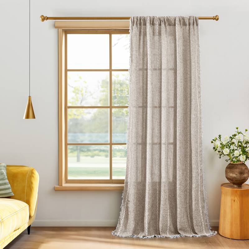 Deconovo Boho Sheer Curtain with Tassels & Embroidery 1 Panel