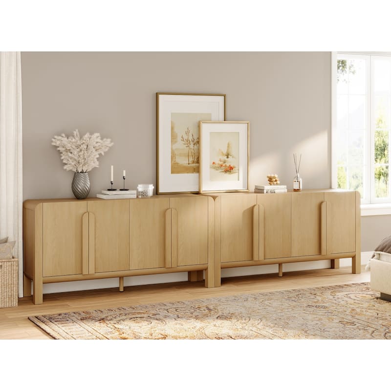 WAMPAT Mid-Century 63" Wood SideboardWAMPAT Buffet Cabinet With Storage, Modern Credenza With Doors And Adjustable Shelves