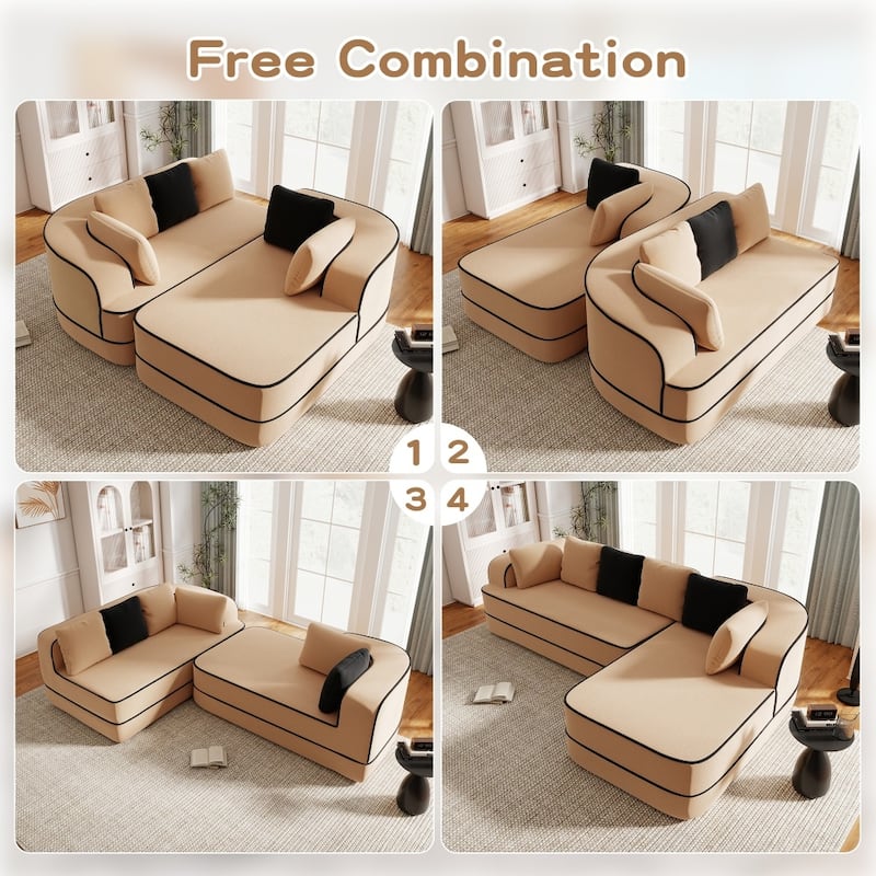 105.9" Modular L-shaped Teddy Velvet Sectional Sofa with Chaise and Curved Armrest