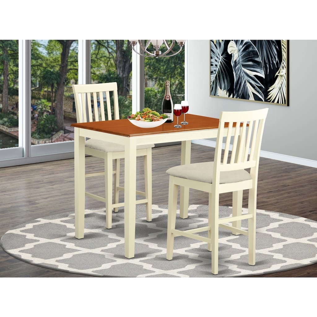 HomeStock 3-Piece Buttermilk and Cherry Finish Solid Wood Top Counter Height Dining Table Set