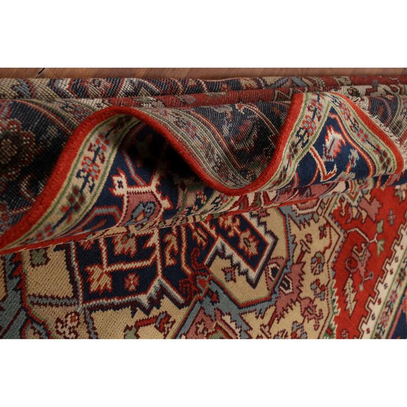 Geometric Heriz Serapi Oriental Area Rug Hand-Knotted Wool Carpet - 7'10"x 9'10"