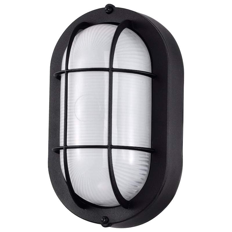 LED Small Oval Bulk Head Fixture Black Finish with White Glass