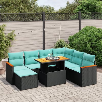 vidaXL Patio Sofa Set with Cushions Outdoor Furniture 8 Piece Poly Rattan - 21.7 x 24.4 x 27.2