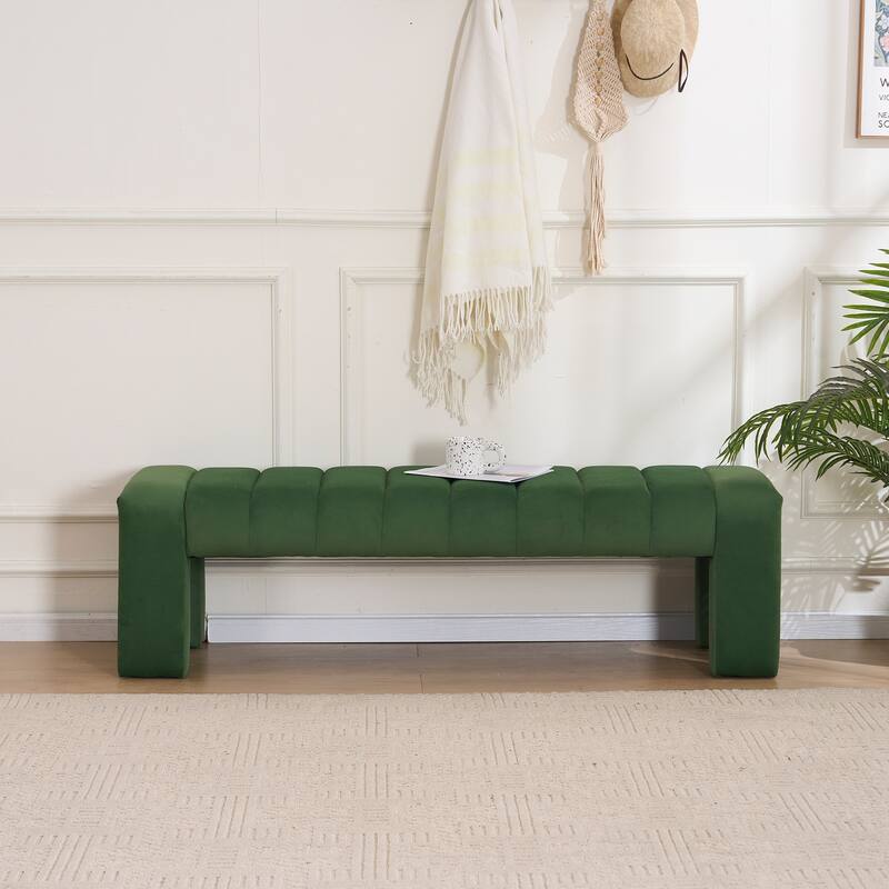 Upholstered Bedroom Bench Tufted Entryway Bench Modern End of Bed Bench Dining Bench with Gold/Black Metal Legs for Window - 59.5" Wide - Olive