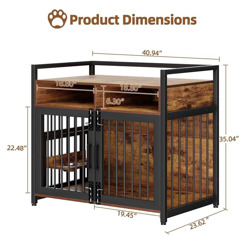 Heavy Duty Dog Crate Furniture, with Double Doors & Storage