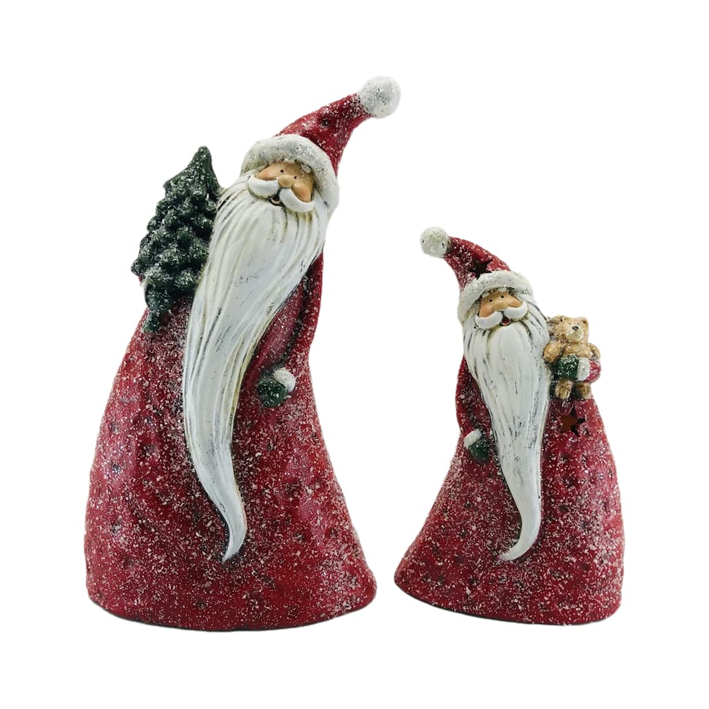 Transpac Terracotta Tall Cottage Santa w/Glitter Detail Set of 2 Christmas Home Decorations