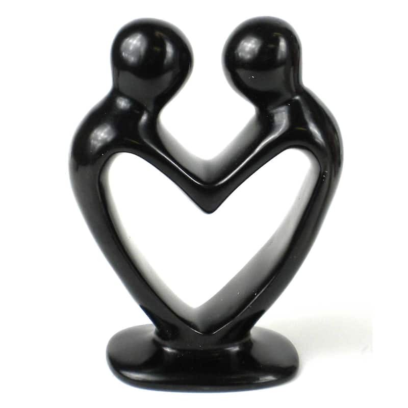 Lovers Heart Stone Sculpture, Black - 6 Inch
