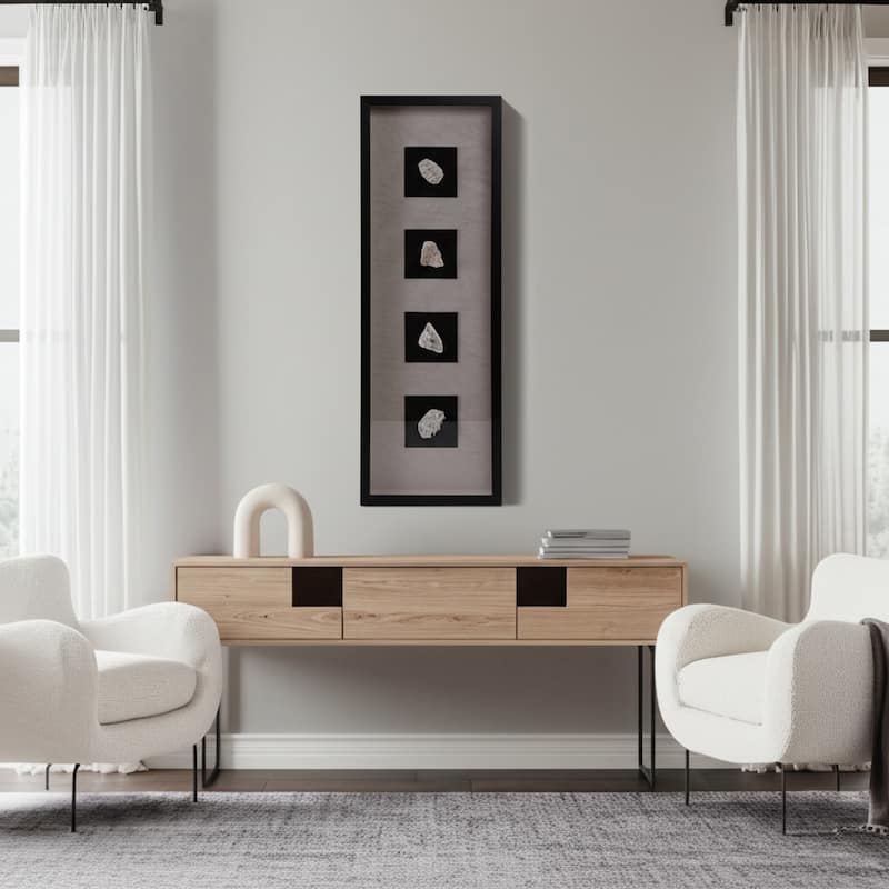 Crystal Wood Frame Canvas Art Vertical Wall Decor - 47" White - 16" x 47" x 2" - Wood - Black