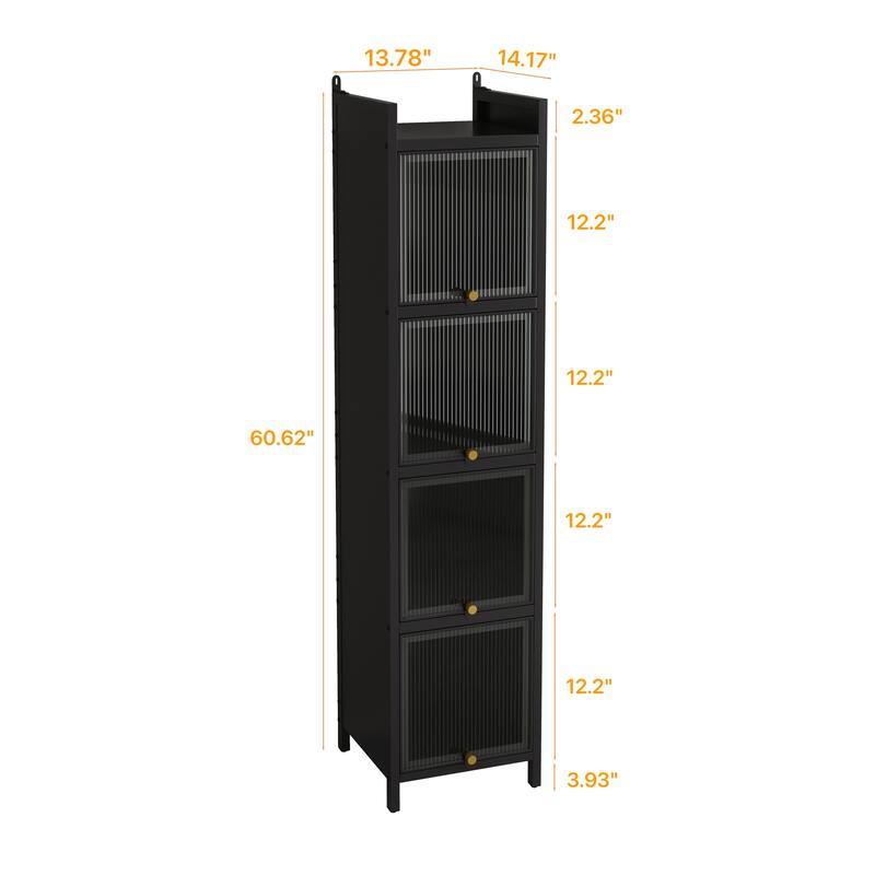 Modern Glass Door Cabinet with Featuring Storage, for Entryway Living Room Bathroom Dining Room