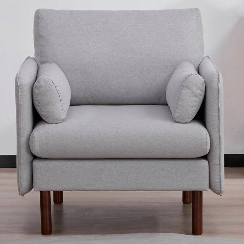 Yucca Modern Accent Chair, Polyester / Vegan Leather Armchair - Includes 2 throw pillows - Polyester Light Gray