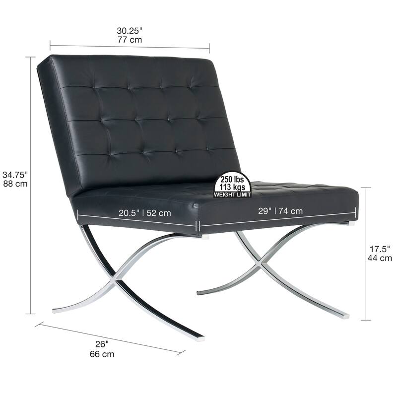 Attriom Bonded Leather and Metal Armless Mid Century Accent Chair - 30.25 x 26 x 34.75"