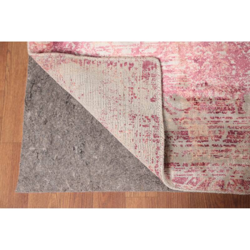 Abstract Indian Square Area Rug Handmade Silk Carpet - 13'11"x 13'9"