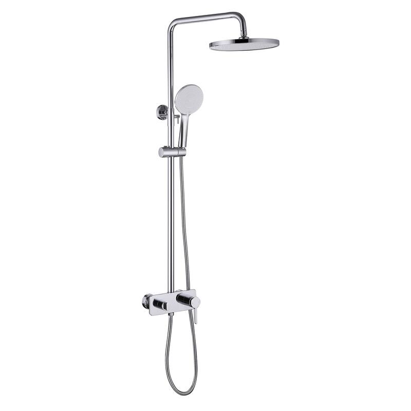 Exposed Pipe Tub and Shower Faucet with Hand Shower Brass Brass Wall Mount Complete Shower System with Tub Spout - Polished Chrome
