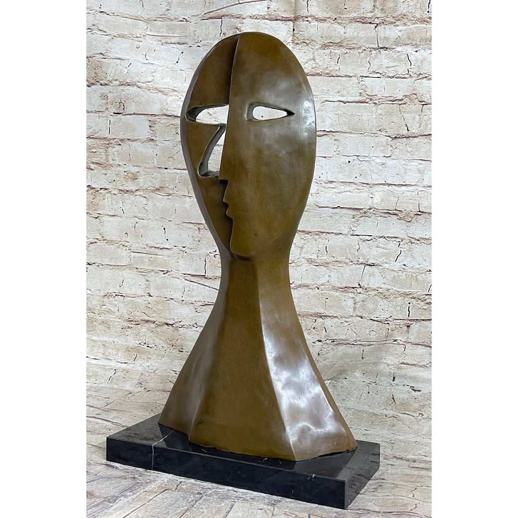 Pico Cubism Two Faces Mask Bust Sculpture Statue Modern Art Decor Marble Base