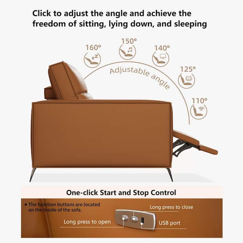 76.77'' Modern Leather Recliner Sofa, Power Reclining, Adjustable, Ergonomic Design, Living Room Furniture