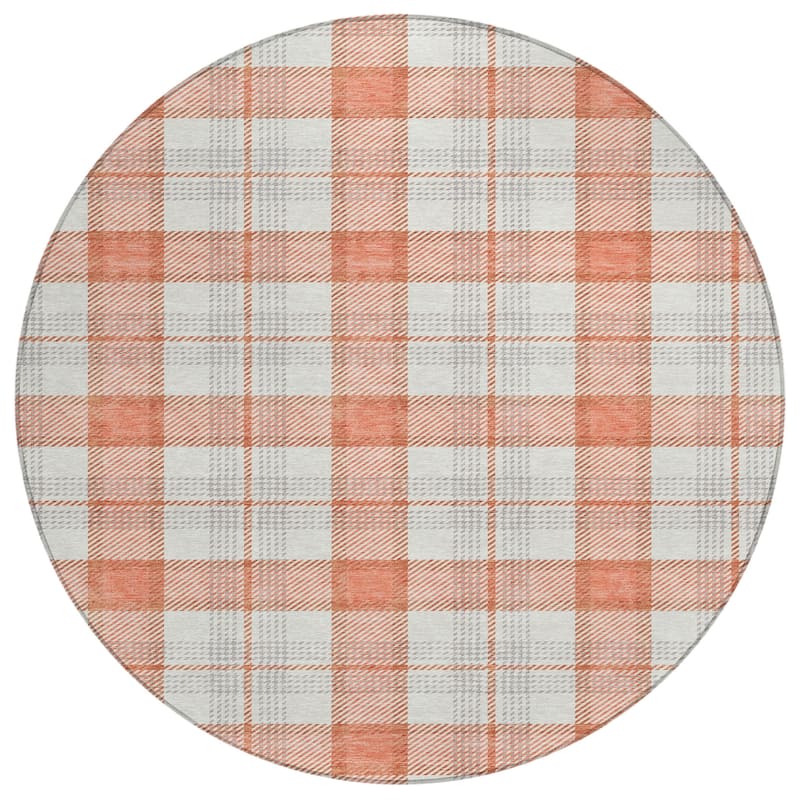 Machine Washable Indoor/ Outdoor Casual Plaid Chantille Rug
