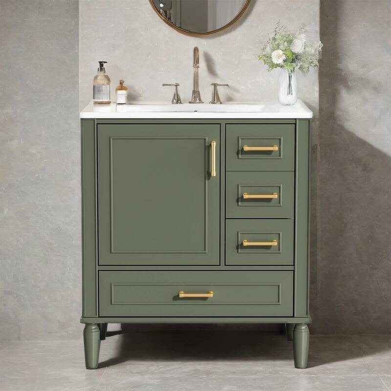 30inch Bathroom Vanity with Ceramic Sink, Soft-Close Door & 3 Drawers