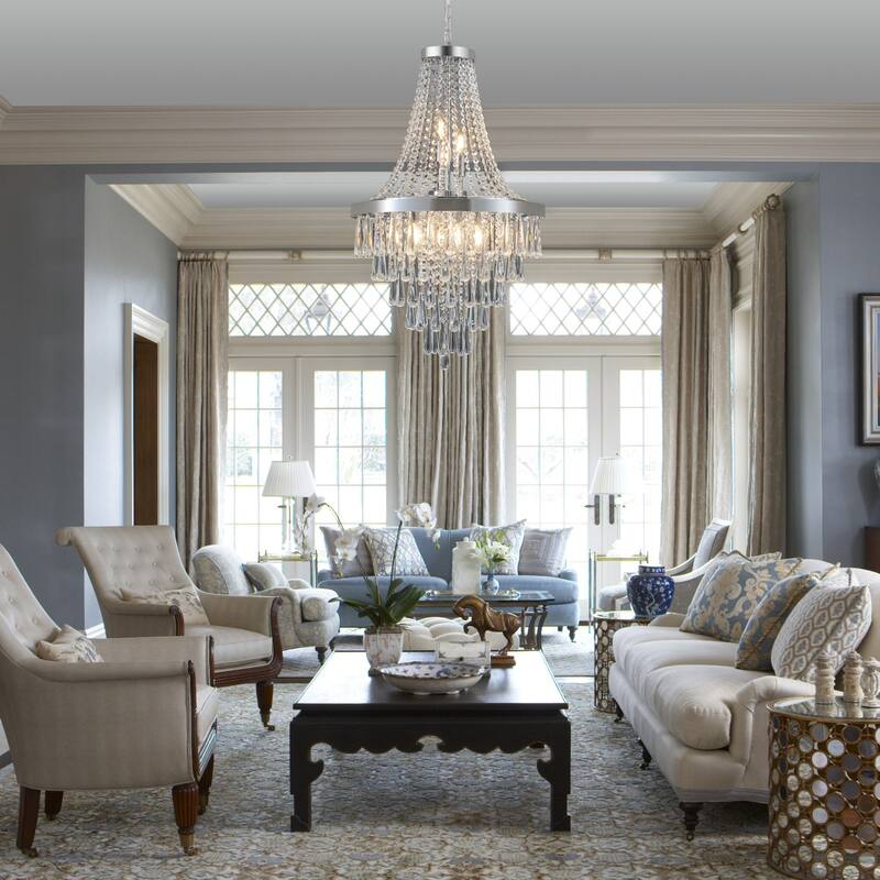 20" Chrome Crystal Chandelier with Adjustable Height, Modern Ceiling Light Fixture for Living Room, Dining Room, Staircase