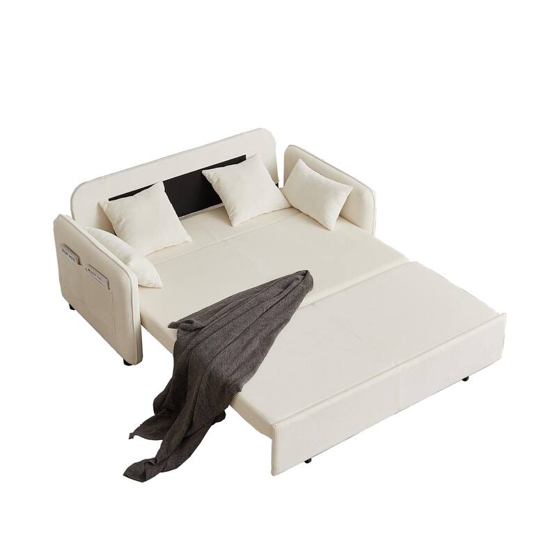 66 Inch Sleeper Sofa Bed Adjustable Sleeper With Pullout Bed 4 Pillows And Side Pockets Soft Convertible