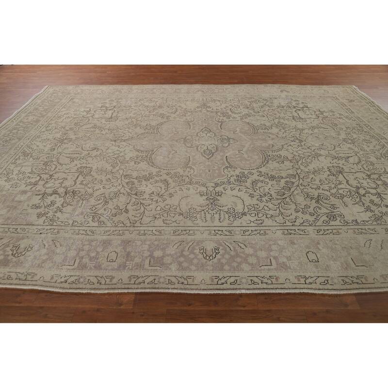 Distressed Tabriz Vintage Rug Hand-Knotted Oriental Wool Carpet - 9'9" x 12'6"