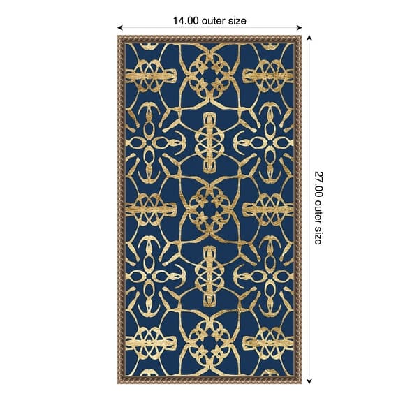 slide 2 of 7, Motif on Blue X by Alonzo Saunders Framed Canvas Wall Art Print - Sylvie Beaded Bronze 14 x 27 in