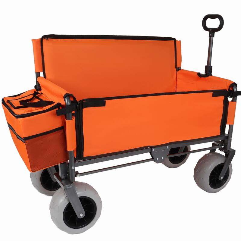 3-in-1 Folding Wagon with Bench Seat-Includes 1 ice pack, 500lbs Capacity, 9"x4" Beach Tires for Camping & Beach