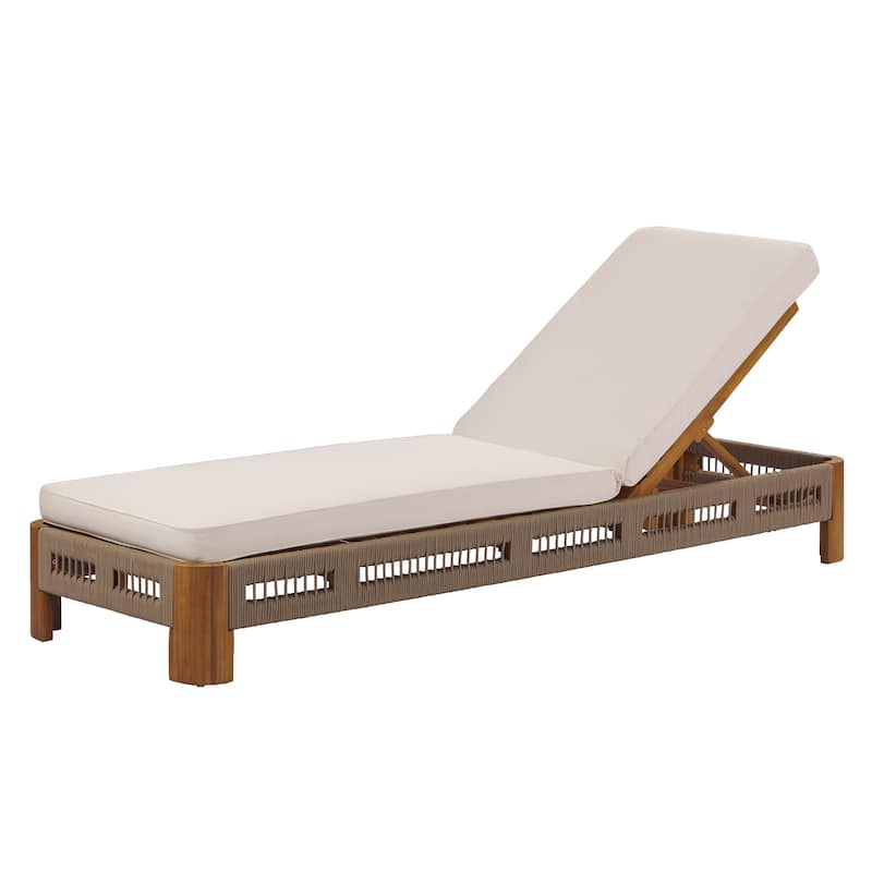 Christopher Knight Home - Ellery Acacia Wood Outdoor Adjustable Chaise Lounge with Cushion & Handwoven Rope Accents