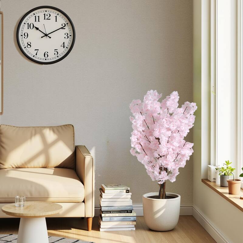 Roomfitters 43" Artificial Cherry Blossom Tree with Black Plastic Pot, Indoor Decorative Faux Plant