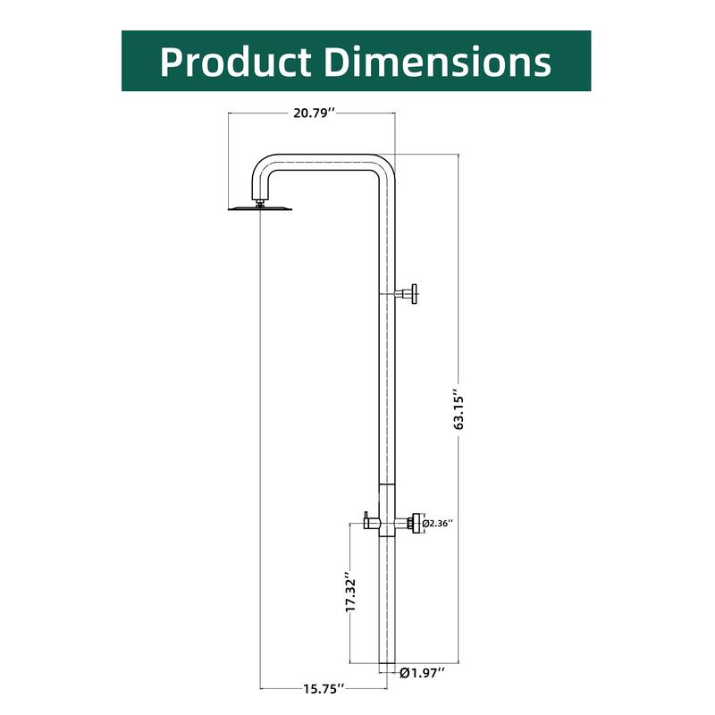 63"H 316 Stainless Steel Wall-Mounted Heavy-Duty Outdoor Shower