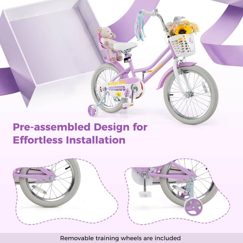 Costway 16" Kids Bicycle with Basket Doll Seat Colorful Streamers - See Details