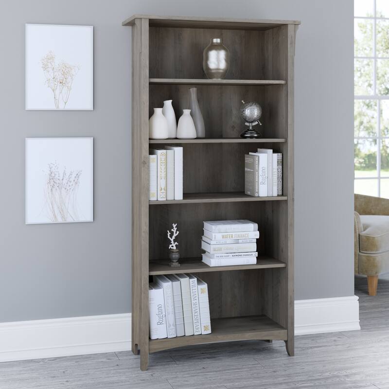 Bush Furniture Salinas Tall 5 Shelf Bookcase with Adjustable Shelves - Driftwood Gray