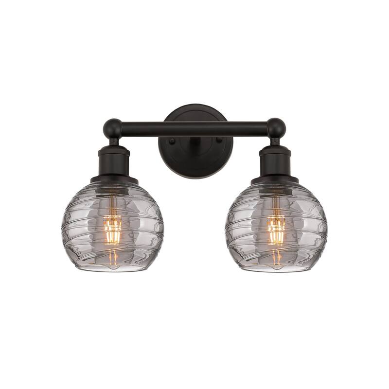 Innovations Lighting 616-2W 10 15 Athens Deco Swirl Vanity Athens Deco - Oil Rubbed Bronze / Light Smoke Deco Swirl