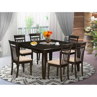 HomeStock 7-Piece Cappuccino Finish Solid Wood Top Dining Table with 6 Chairs with Lattice Back