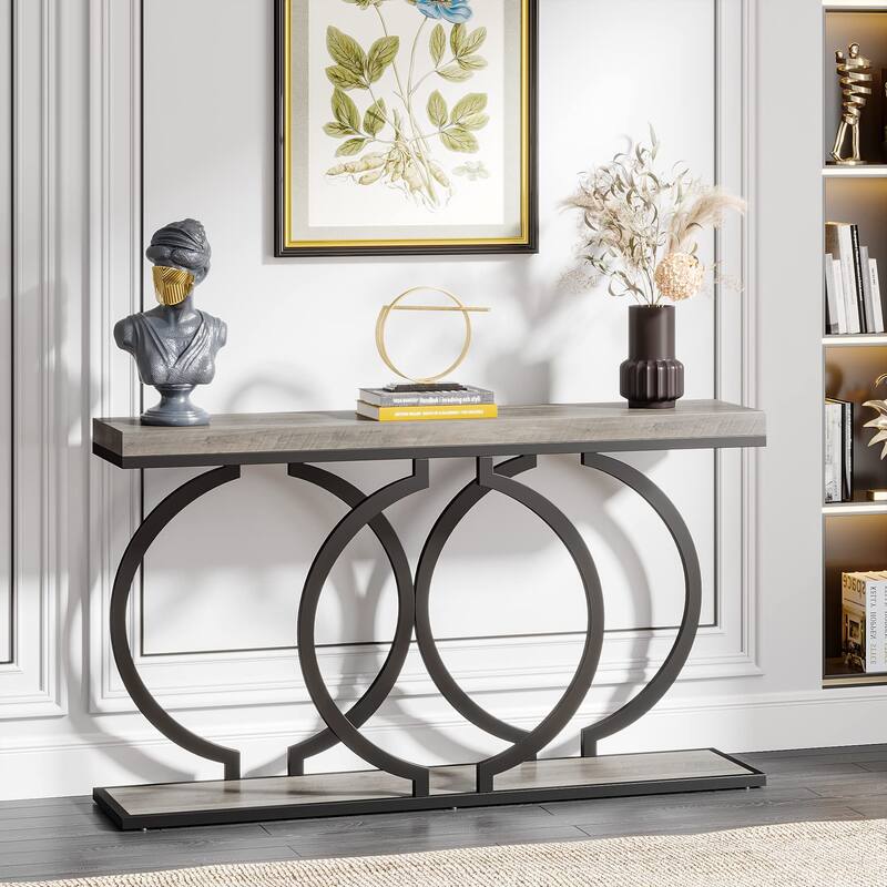 55 inch Gold Console Table, Faux Marble Entryway Table Narrow Long Sofa Table, Modern Accent Table for Living Room - Black