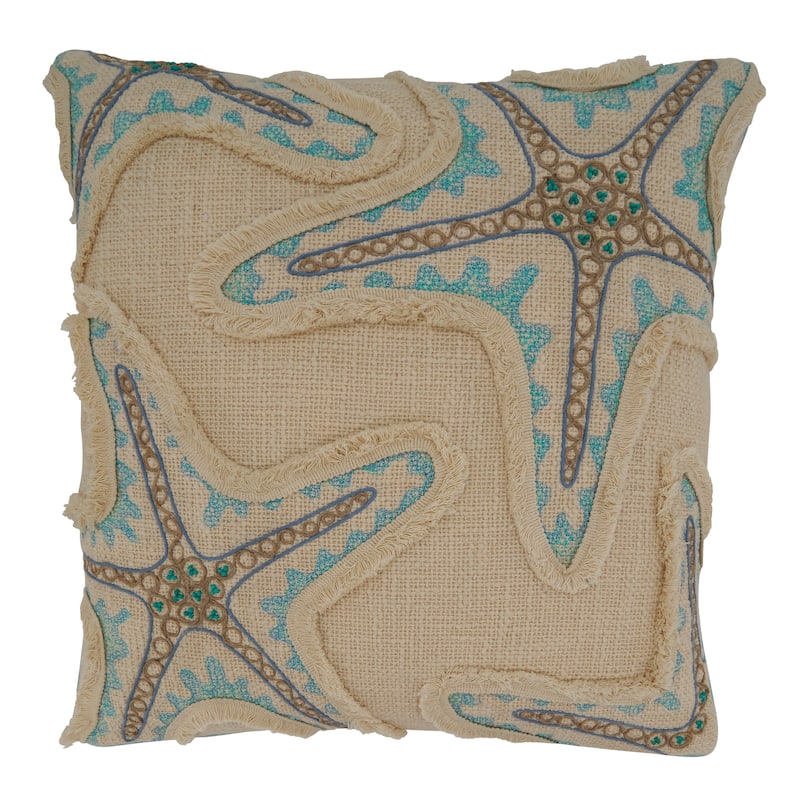 Throw Pillow With Embroidered Starfish Design, 18"x18"