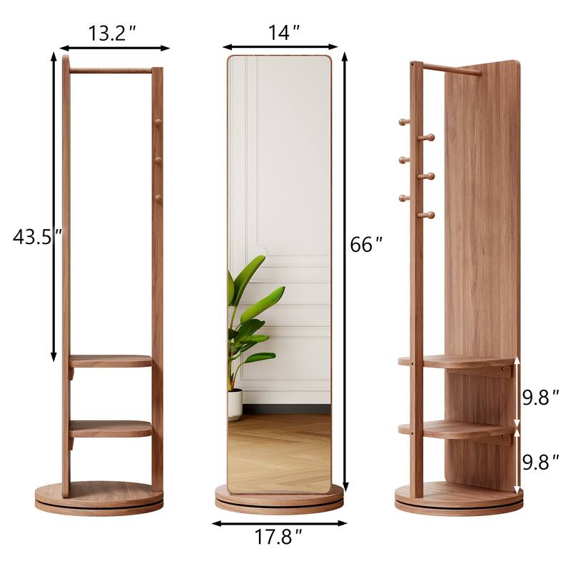 360°Rotating Multifunctional Coat Rack with Full Length Mirror and Hook
