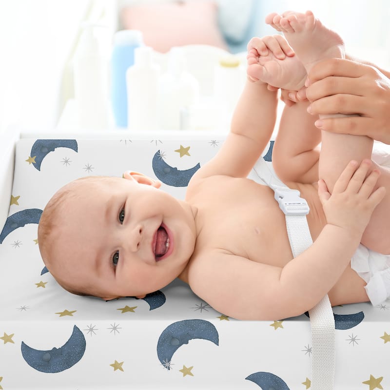 Sweet Jojo Designs Moon and Star Boy, Girl, Unisex/Gender Neutral Changing Pad Cover Sheet - Watercolor, Celestial, Outer Space