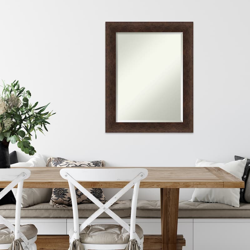 Warm Walnut Beveled Wood Framed Wall Mirror - Warm Walnut