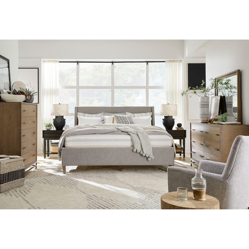 Magnussen Home Lindon Belgian Wheat And Coffee Bean Grey Upholstered Island Bed