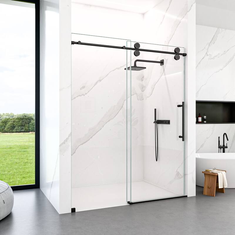 44"-48"W*76" H Frameless Single Sliding Shower Door - 5/16" (8mm) Clear Tempered Glass, Bypass Design