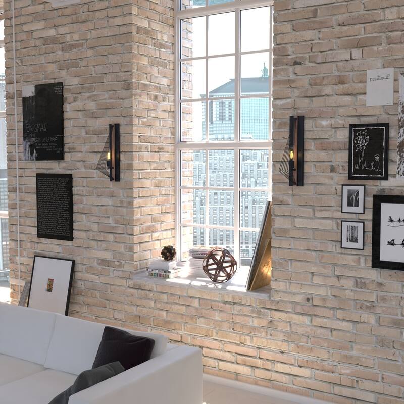 Modern Wall Sconce Black Oak Geometric Light Fixture Industrial Style - 21.5