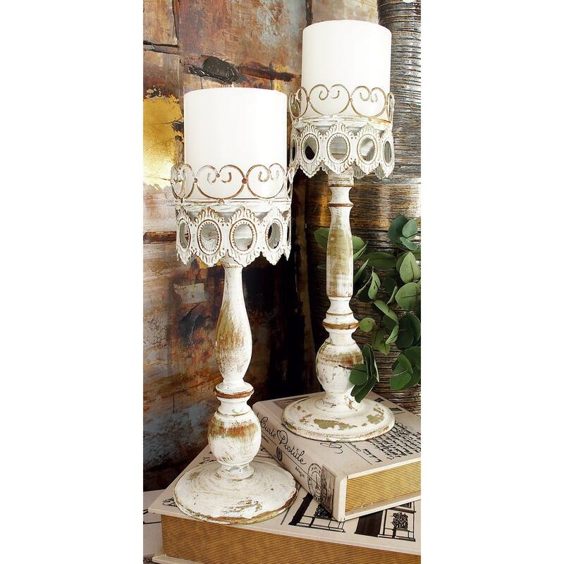 Beige Metal Rustic Candle Holder (Set of 2) - SET/2 15.25", 14.5"H - SET/2 15.25", 14.5"H - Beige