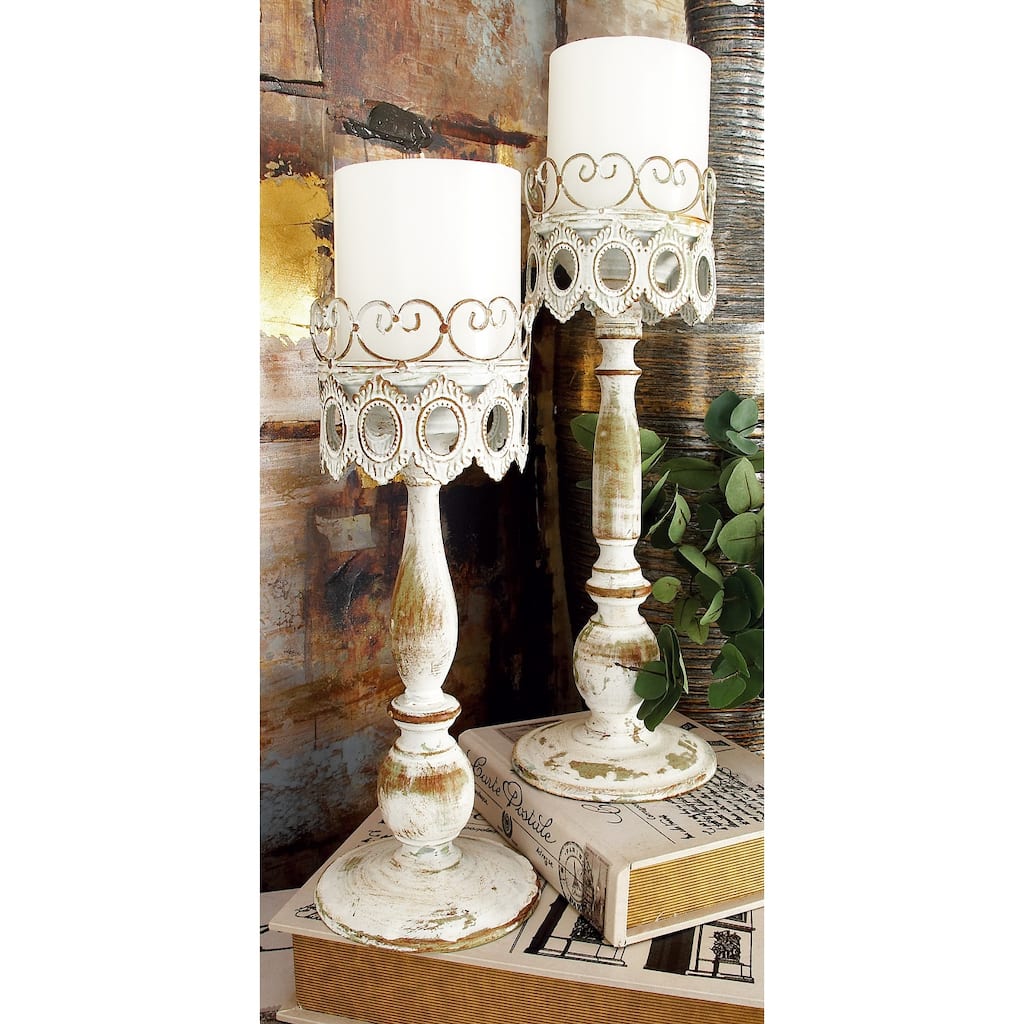 Beige Metal Rustic Candle Holder (Set of 2) - SET/2 15.25", 14.5"H