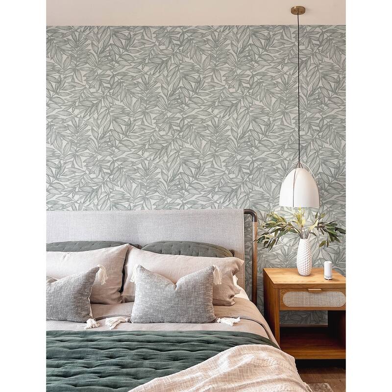 A-Street Prints Rhythmic Grey Leaf Wallpaper