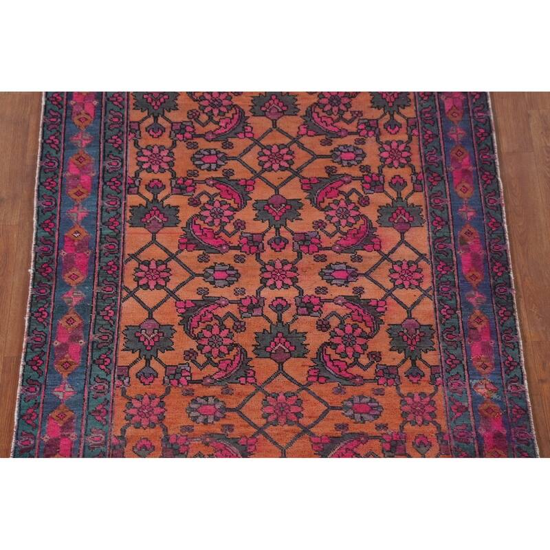 Over-Dyed Sirjan Persian Vintage Runner Rug Handmade Wool Carpet - 3'11"x 9'10"