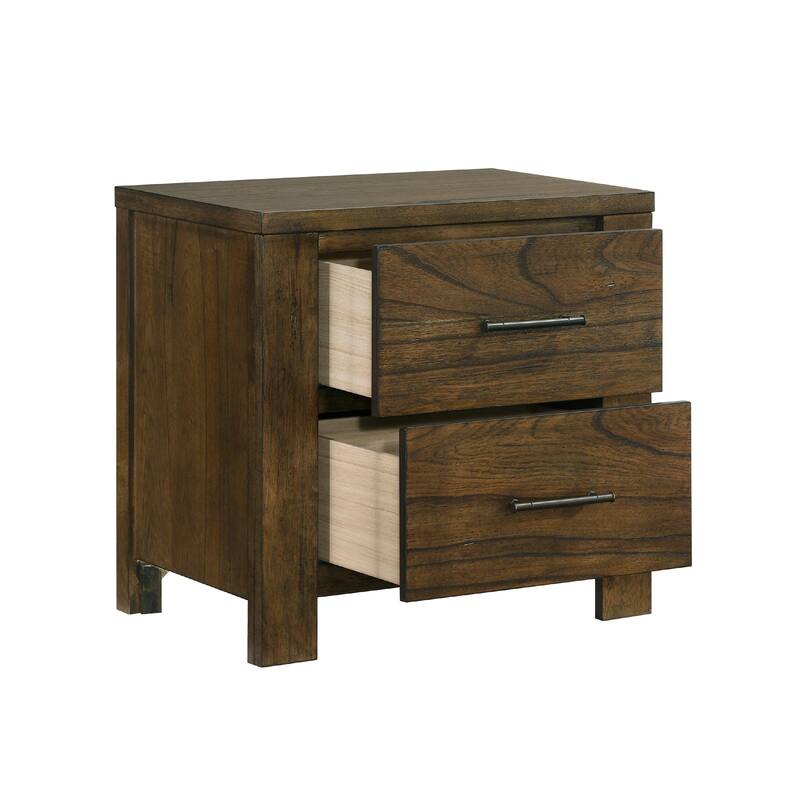 Suli Nightstand, 2 Drawers Metal Handles, Brown Mindy Veneer, 26 Inch