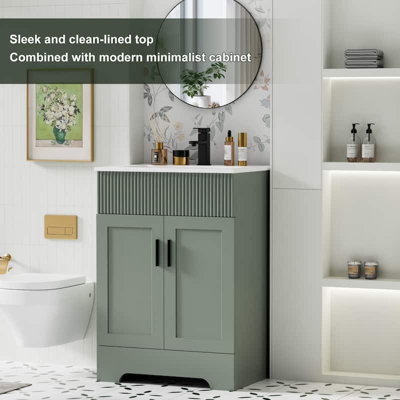 Modern 24/30/36/48" Wave-Line Bathroom Vanity Set with Sink & Faucet