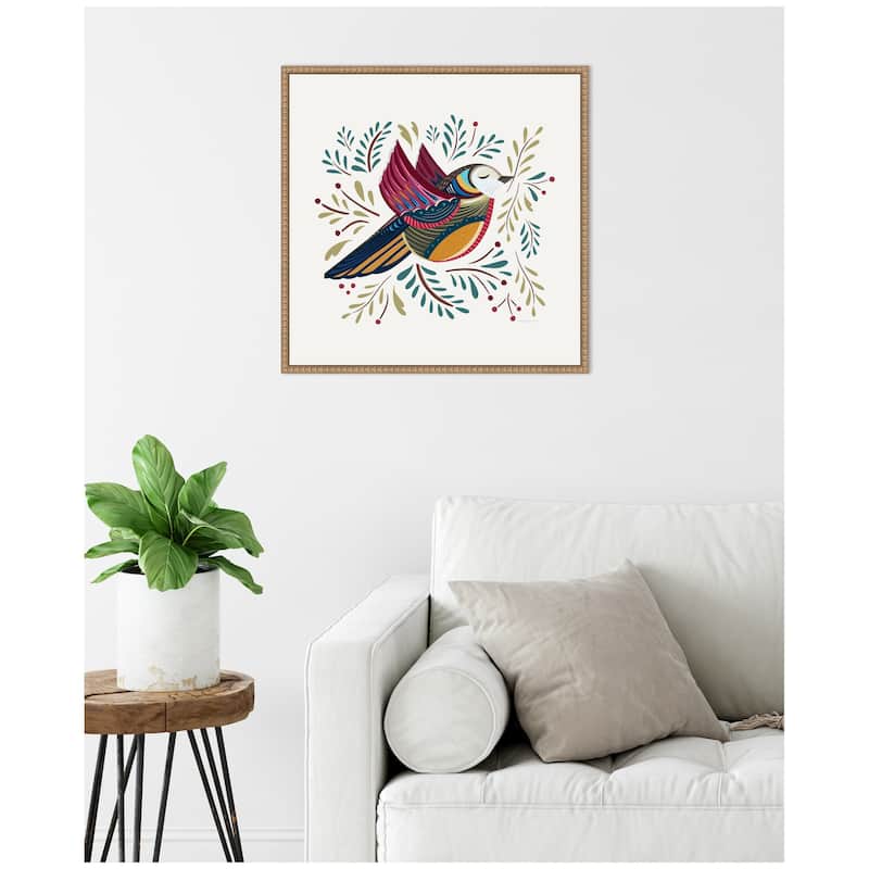 Kate and Laurel Sylvie Peace Bird Cream Framed Canvas by Carey Copeland