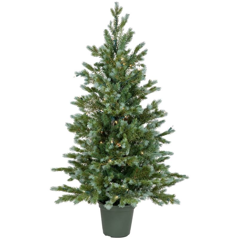 Blue Spruce Artificial Potted Christmas Tree - 4' - Clear Lights - 4 Foot